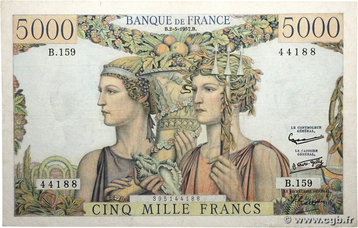 5000 Francs TERRE ET MER FRANCE 1957 F.48.14 TB+