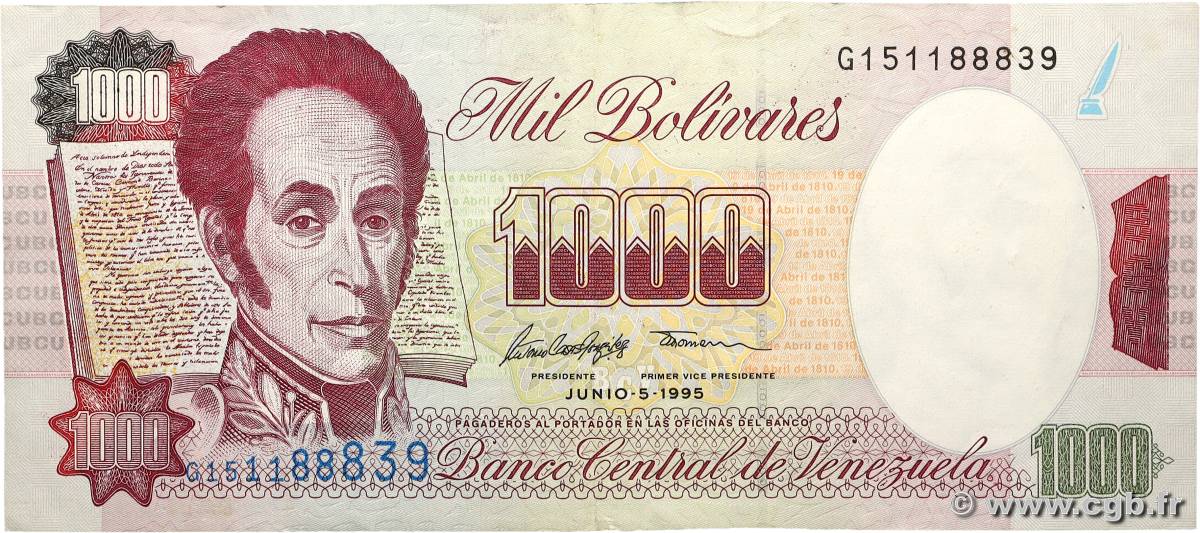 1000 Bolivares VENEZUELA 1998 P.076d VF+
