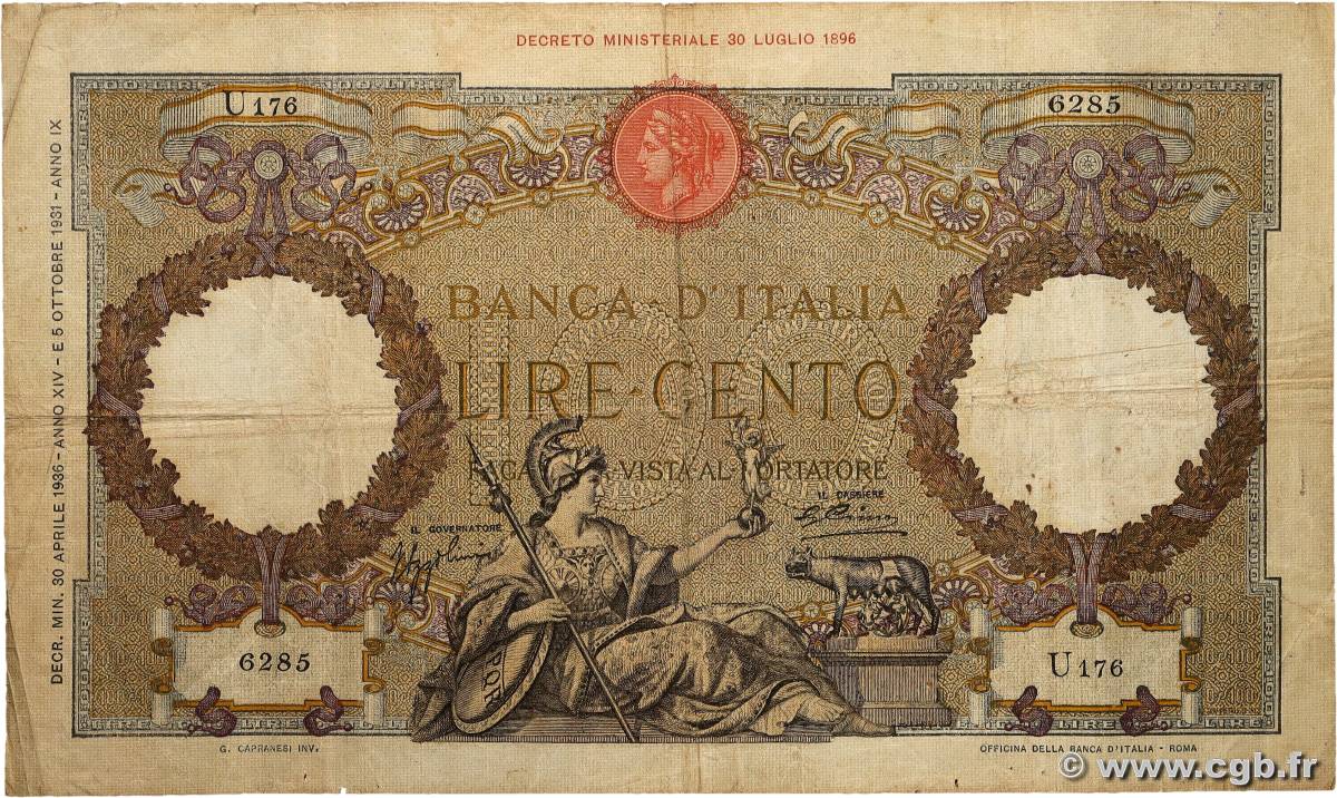 100 Lire ITALIA 1936 P.055a MB
