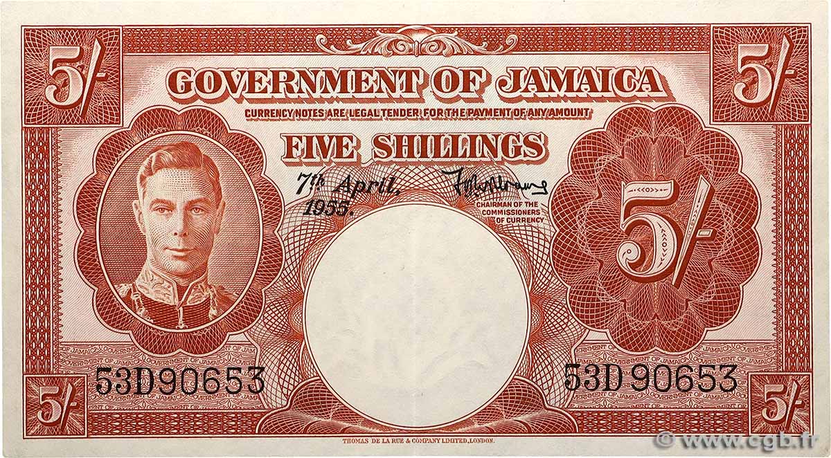 5 Shillings JAMAICA 1957 P.37b AU