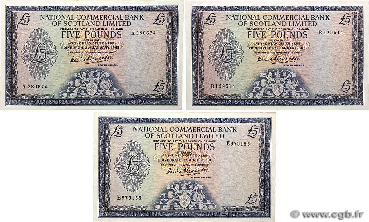 5 Pounds Lot SCOTLAND 1963 P.272a VF+