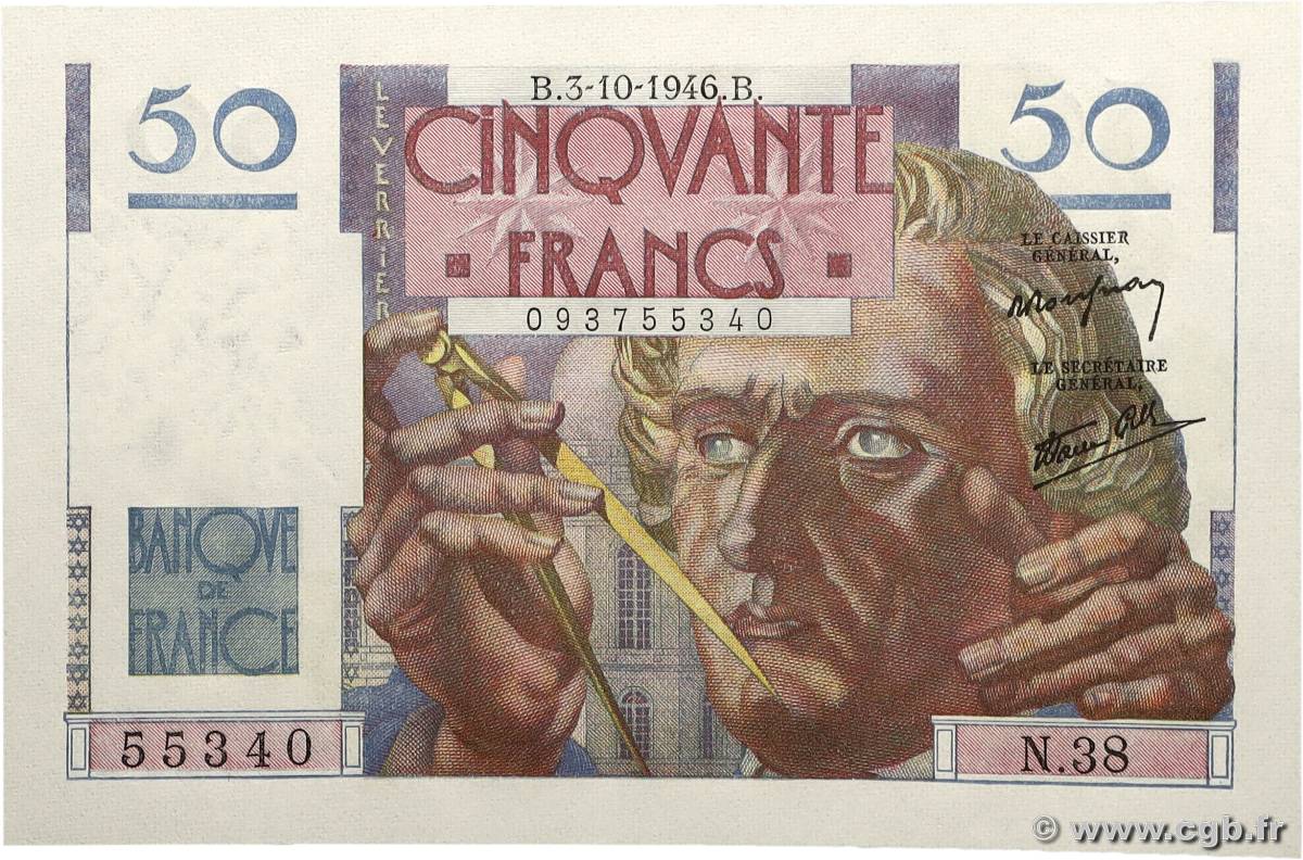 50 Francs LE VERRIER FRANCE 1946 F.20.06 NEUF