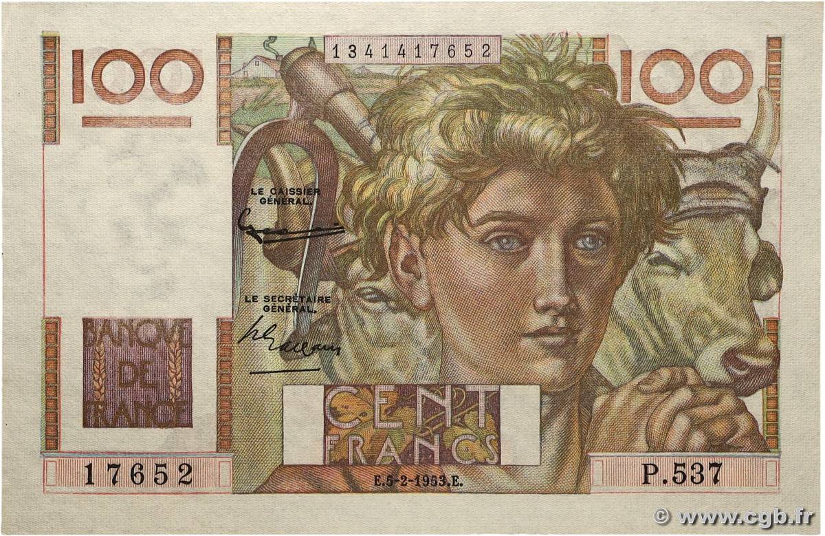 100 Francs JEUNE PAYSAN FRANCE 1953 F.28.36 SUP+