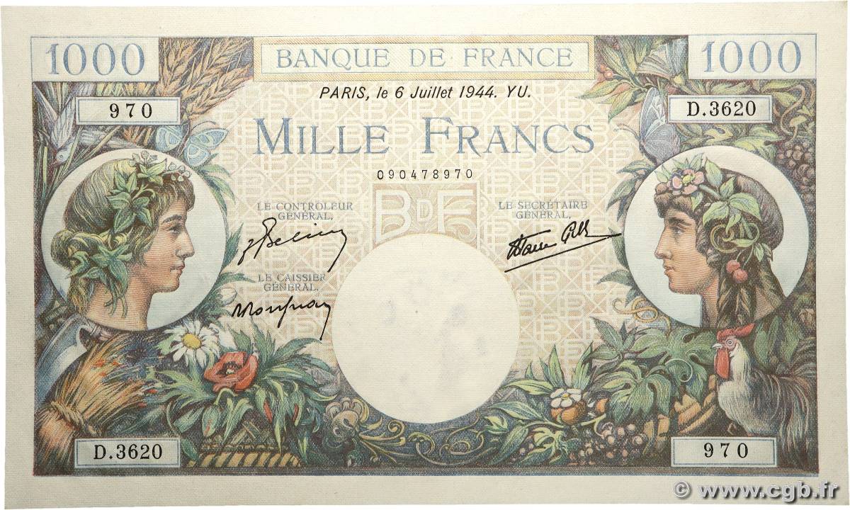 1000 Francs COMMERCE ET INDUSTRIE FRANCE 1944 F.39.10 NEUF