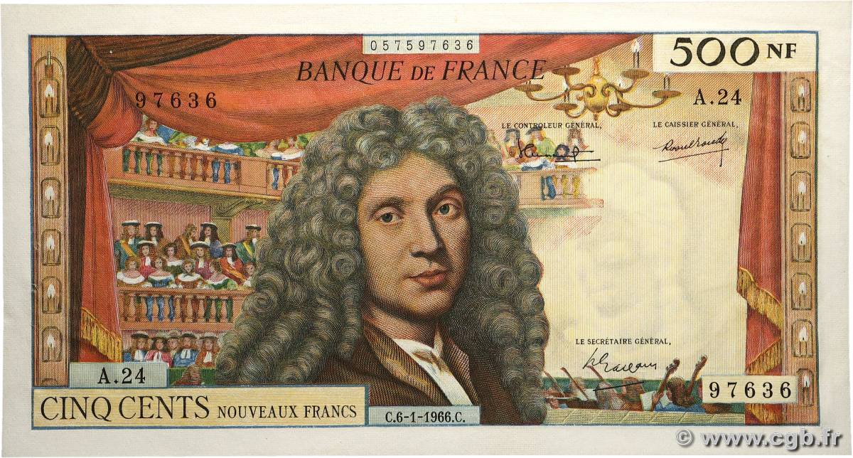 500 Nouveaux Francs MOLIÈRE FRANCE 1966 F.60.09 SUP+