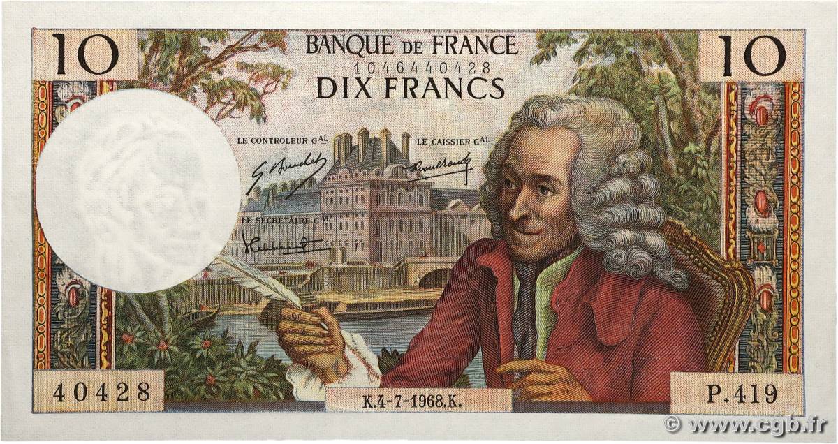 10 Francs VOLTAIRE FRANCE 1968 F.62.33 pr.NEUF