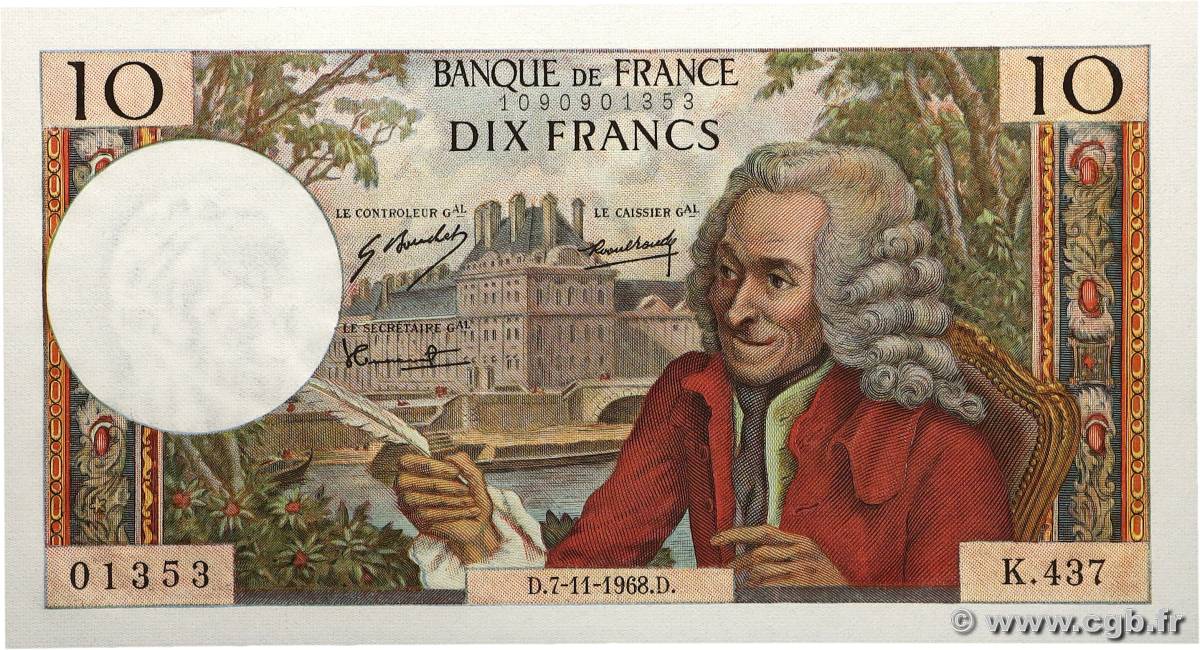 10 Francs VOLTAIRE FRANCE 1968 F.62.35 NEUF
