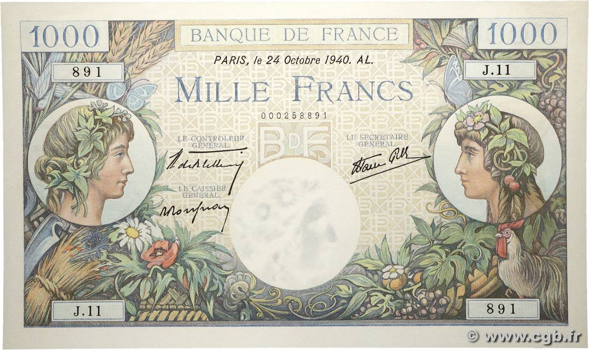1000 Francs COMMERCE ET INDUSTRIE FRANCE 1940 F.39.01 pr.NEUF