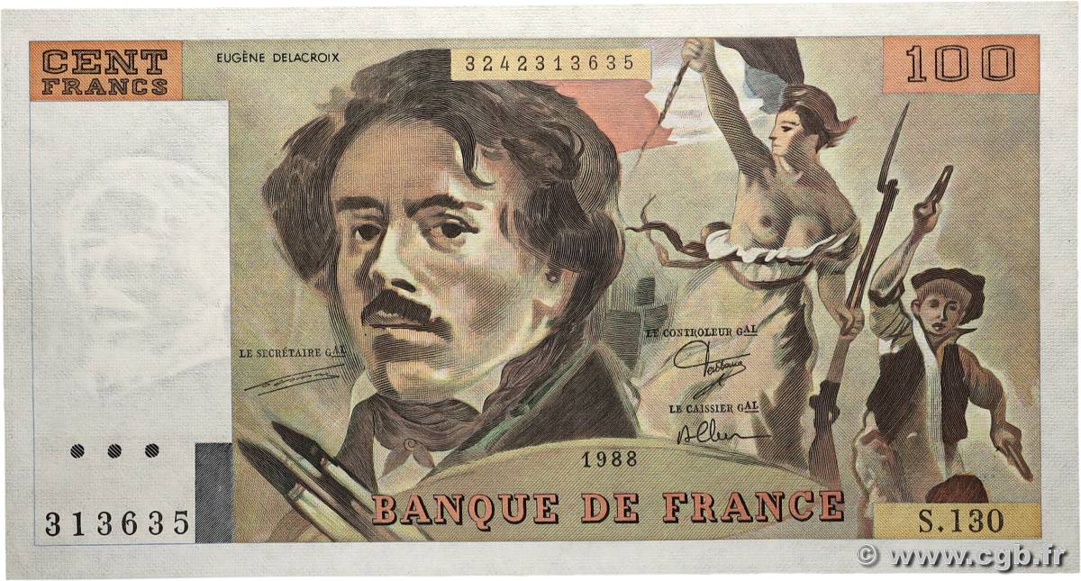 100 Francs DELACROIX modifié FRANCE 1988 F.69.12 SUP+