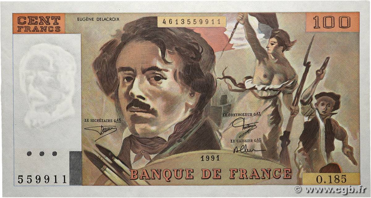 100 Francs DELACROIX imprimé en continu Numéro spécial FRANCIA 1991 F.69bis.03b2 SC