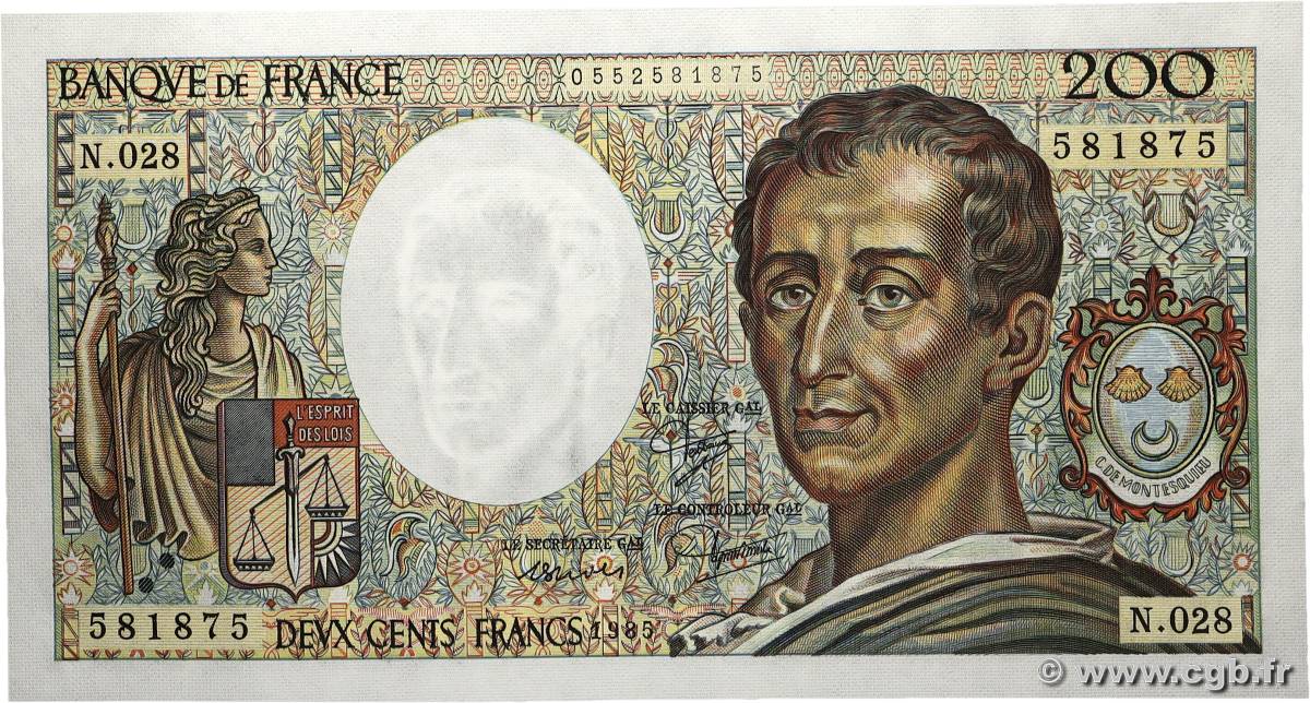 200 Francs MONTESQUIEU FRANCE 1985 F.70.05 NEUF
