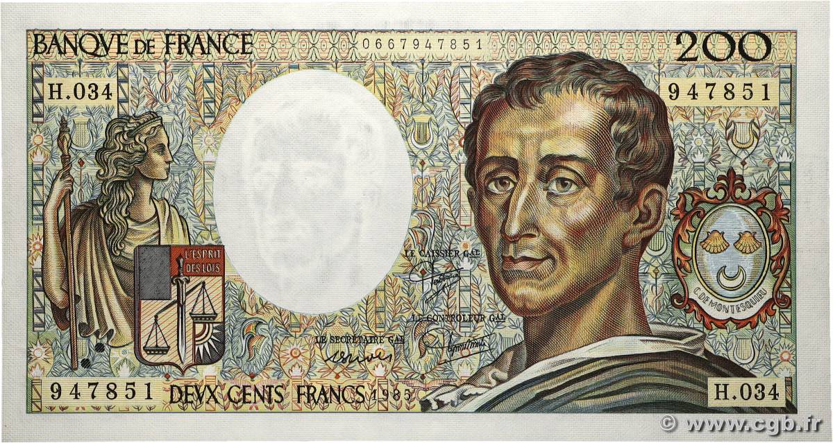 200 Francs MONTESQUIEU FRANCE 1985 F.70.05 pr.NEUF