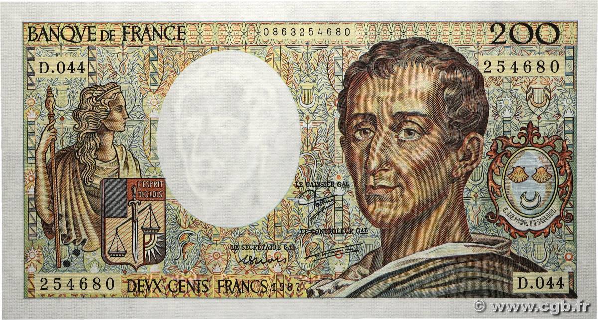 200 Francs MONTESQUIEU FRANCE 1987 F.70.07 pr.NEUF