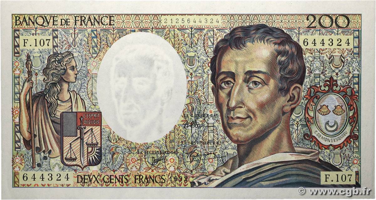 200 Francs MONTESQUIEU FRANCE 1992 F.70.12a pr.NEUF