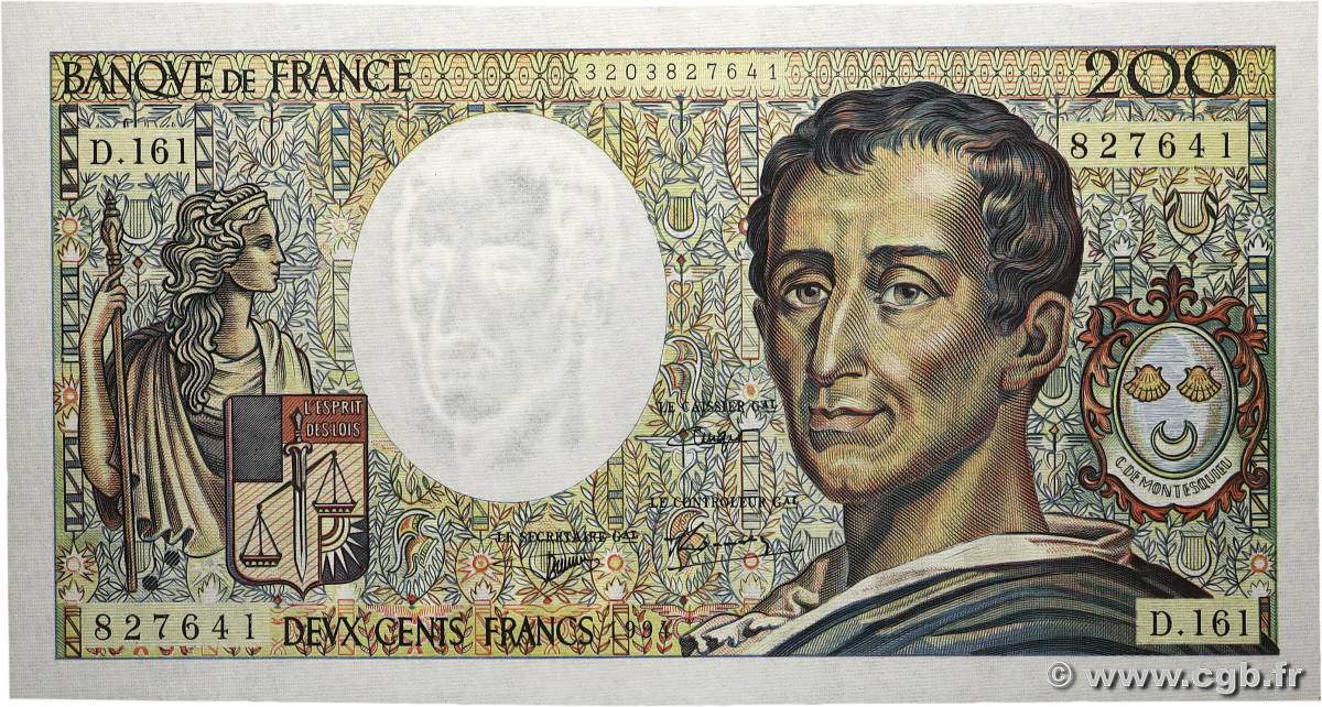 200 Francs MONTESQUIEU Modifié FRANCE 1994 F.70/2.01 pr.NEUF