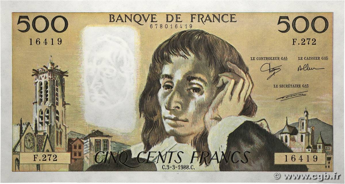 500 Francs PASCAL FRANCE 1988 F.71.38 NEUF