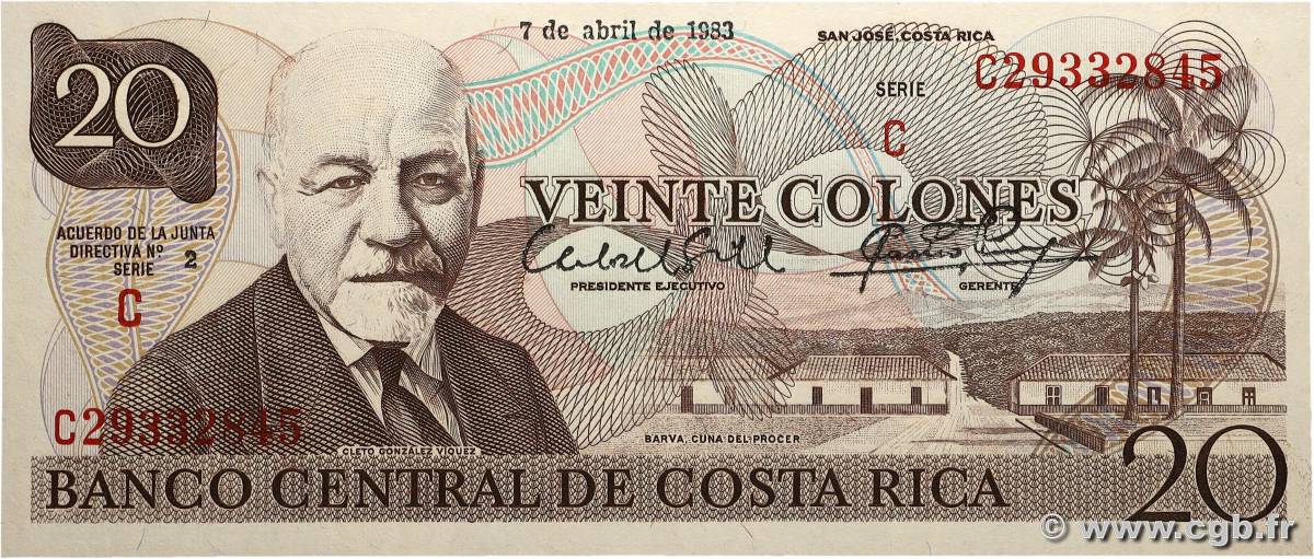 20 Colones COSTA RICA 1983 P.238c UNC