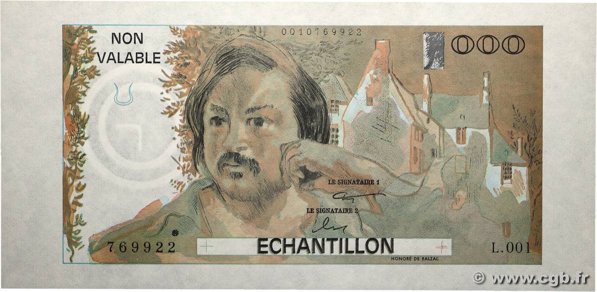 1000 Francs BALZAC Échantillon FRANKREICH 1980 EC.1980.01 ST
