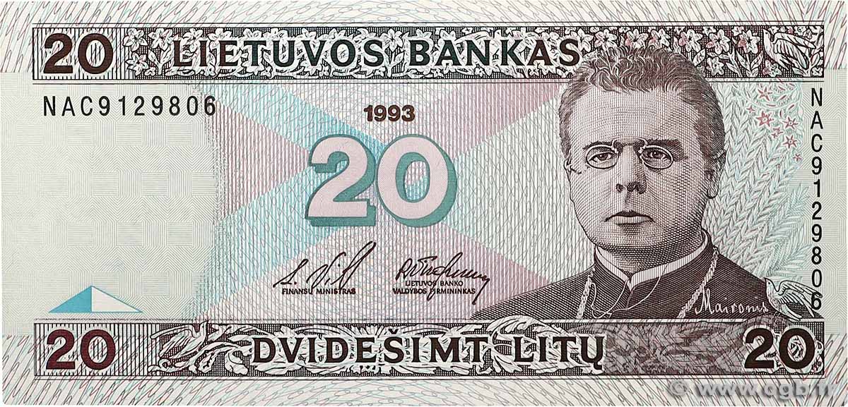 20 Litu LITHUANIA 1993 P.57 UNC