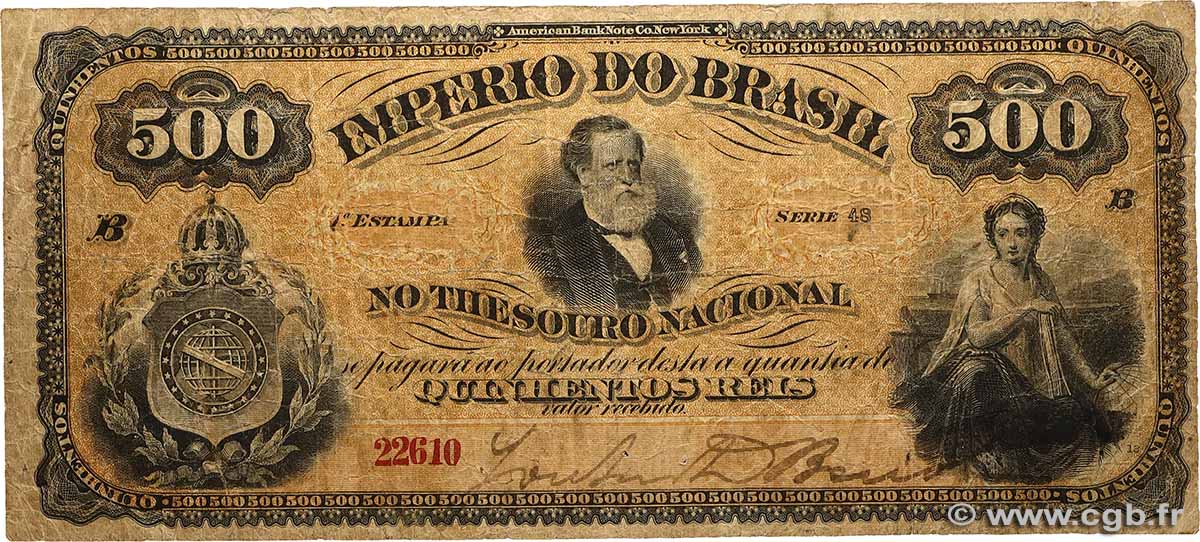 500 Reis BRAZIL 1874 P.A242a G