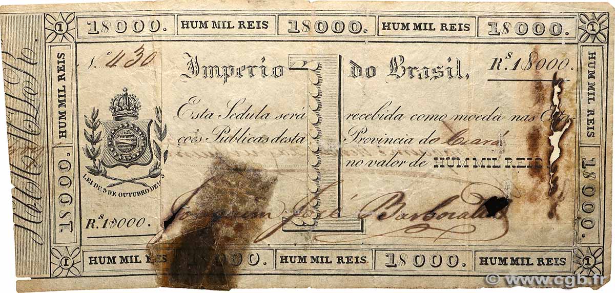 1 Mil Reis BRAZIL 1833 P.A151 G
