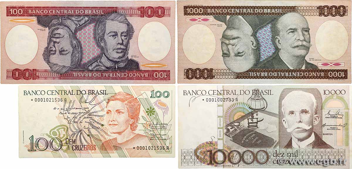 100 à 10000 Cruzeiros Remplacement BRAZIL 1981 P.198ar, P.201br, P.203ar et P.228r UNC-
