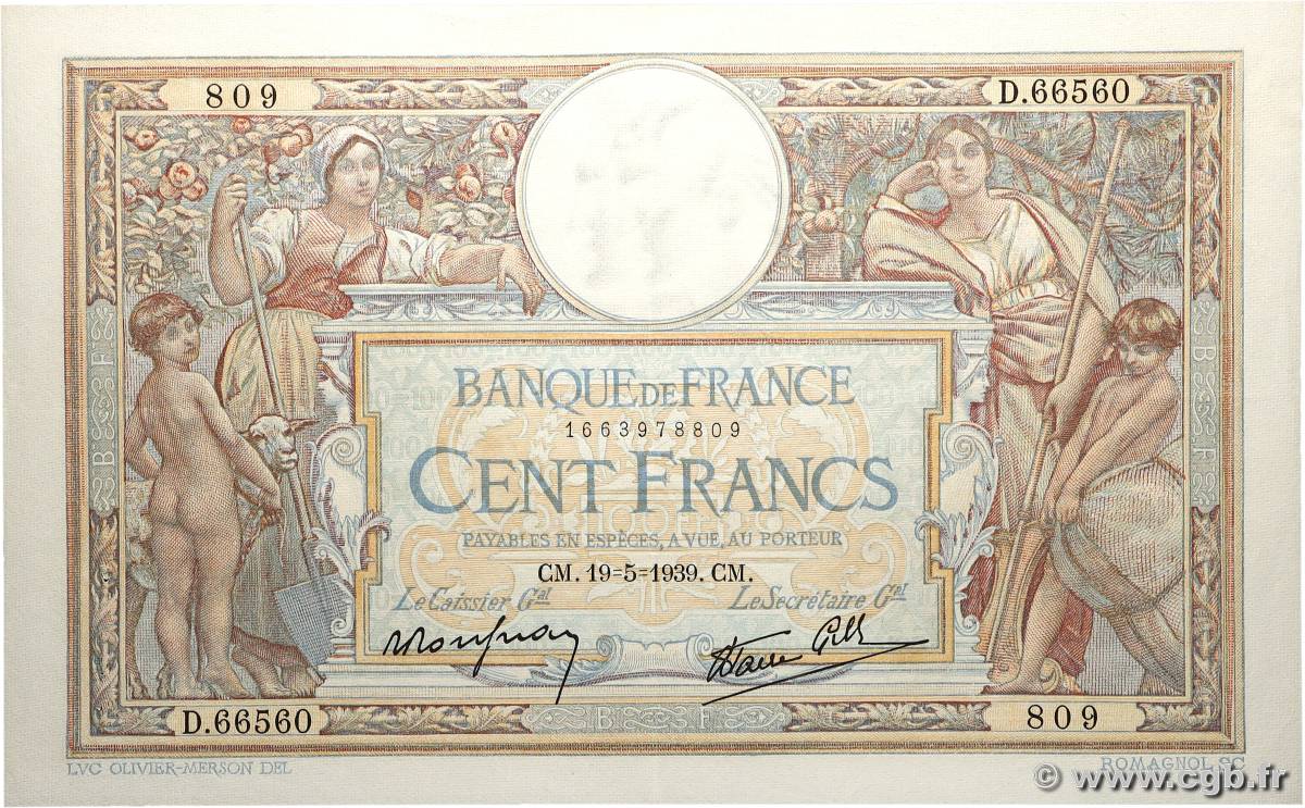 100 Francs LUC OLIVIER MERSON type modifié FRANCE 1939 F.25.47 SUP