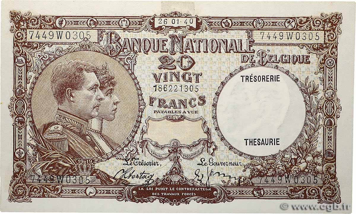 20 Francs BELGIEN 1940 P.098c VZ+