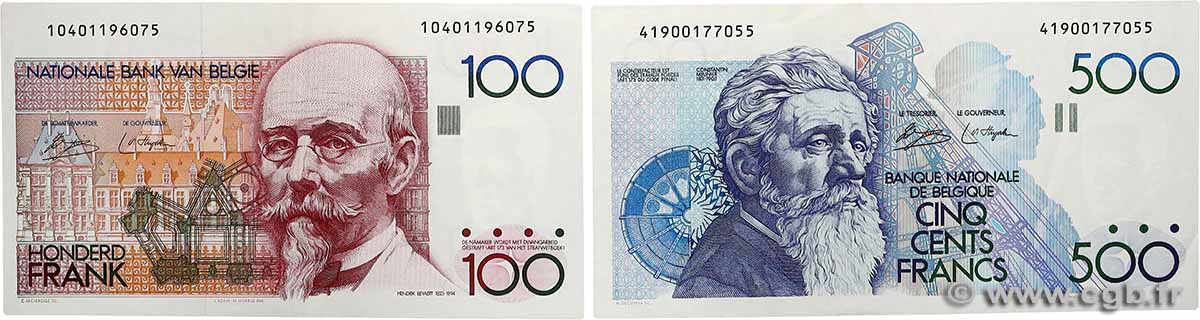 100 et 500 Francs Lot BELGIEN 1978 P.140 et P.141 VZ