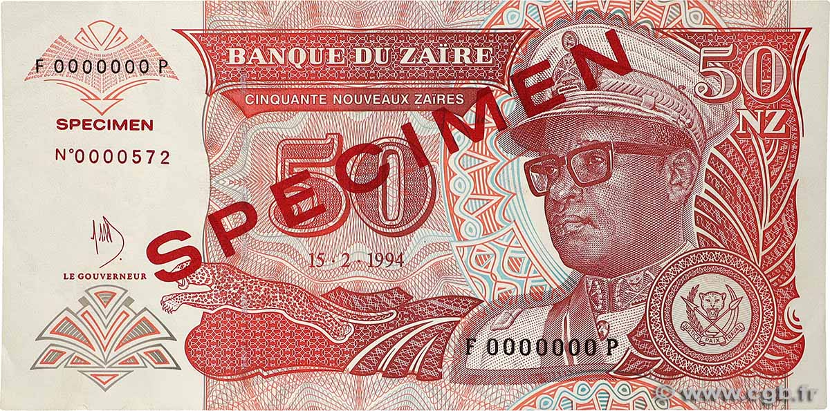 50 Nouveaux Zaïres Spécimen ZAÏRE 1994 P.59s SUP+