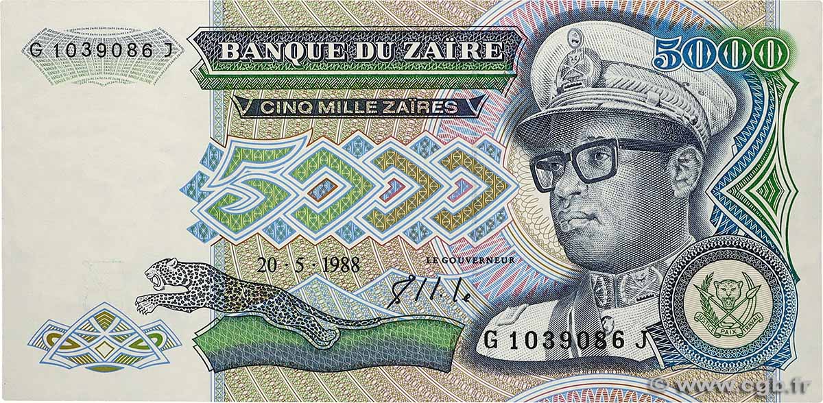5000 Zaïres ZAÏRE 1988 P.37b NEUF
