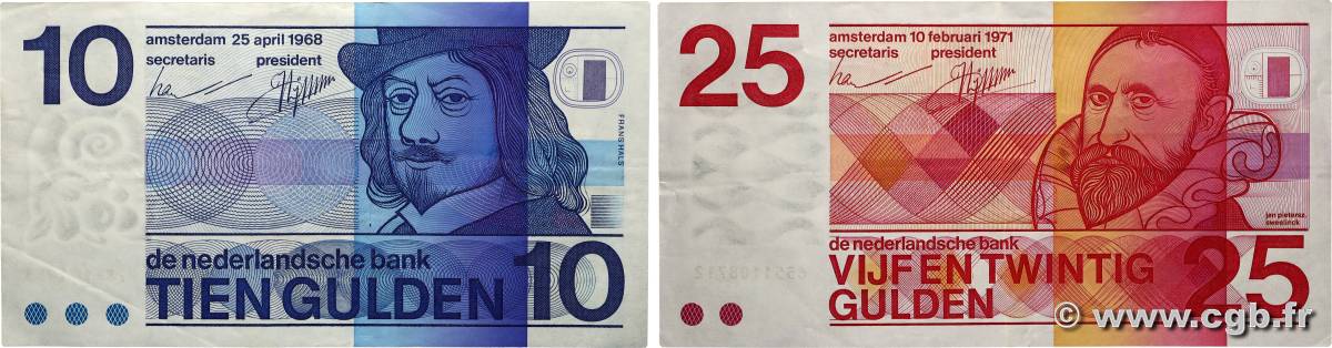 10 et 25 Gulden Lot NIEDERLANDE 1968 P.091 SS