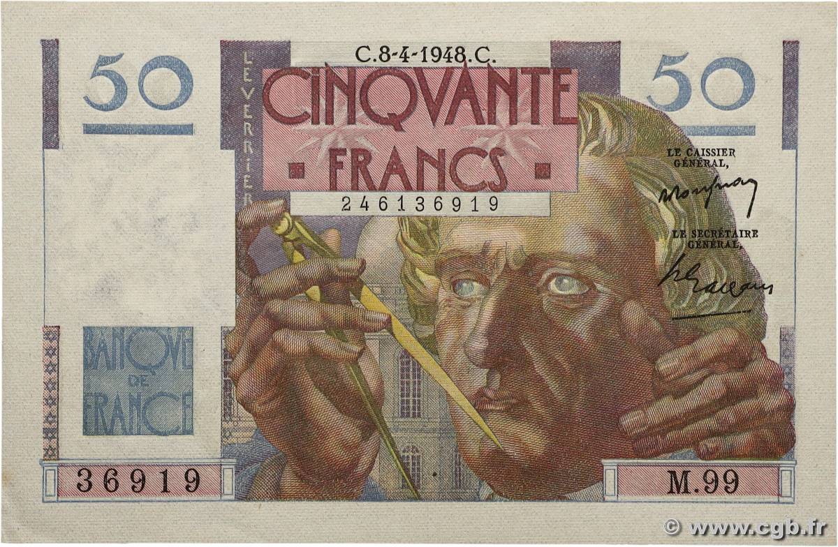 50 Francs LE VERRIER FRANCE 1948 F.20.10 pr.NEUF