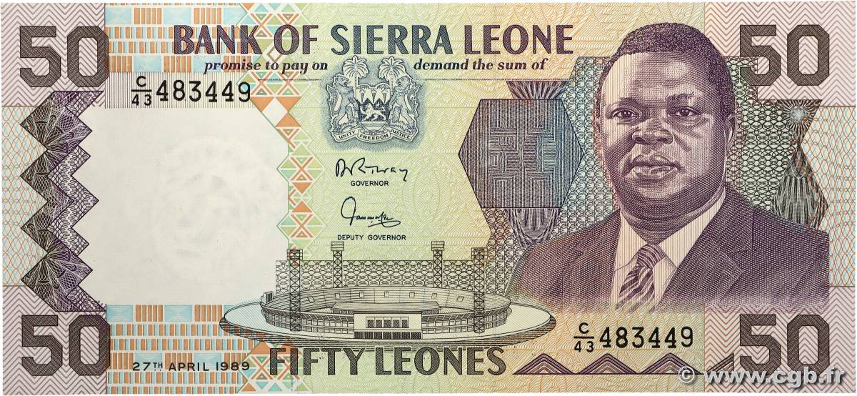 50 Leones SIERRA LEONE 1989 P.17b pr.NEUF