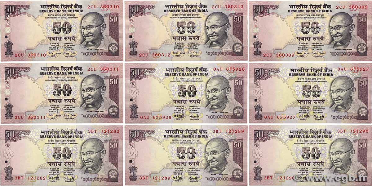 50 Rupees Lot INDIA 2005 P.LOT UNC-