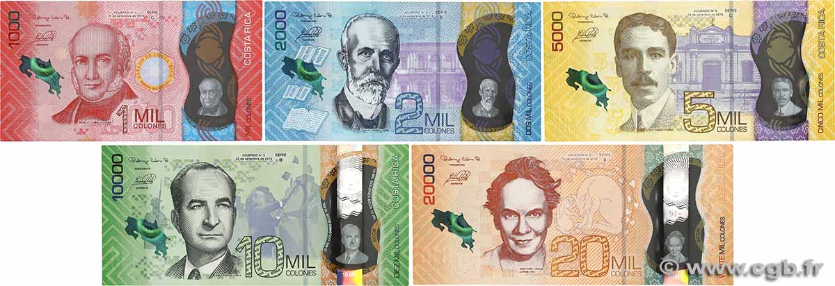 1000 au 20000 Colones Lot COSTA RICA 2018 P.280 au P.284 NEUF