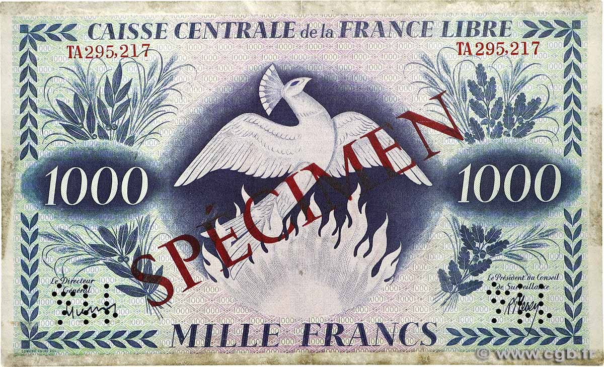 1000 Francs Phénix CCFL Spécimen AFRIQUE ÉQUATORIALE FRANÇAISE Brazzaville 1944 A.122eS SS