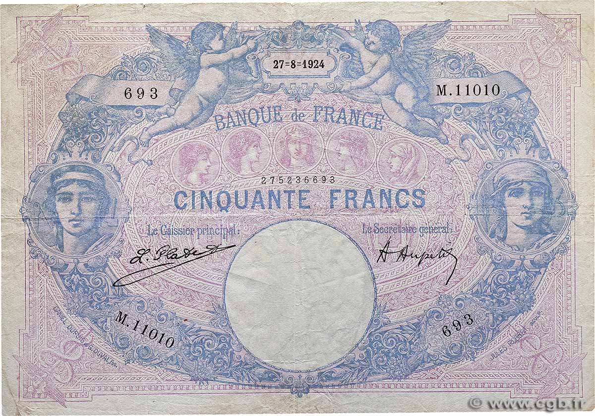 50 Francs BLEU ET ROSE FRANCIA 1924 F.14.37 BC