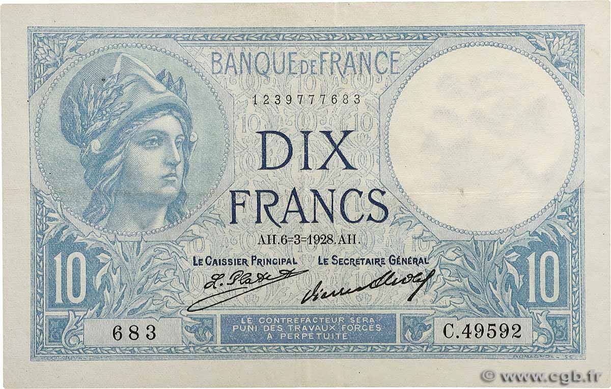 10 Francs MINERVE FRANCE 1928 F.06.13 VF
