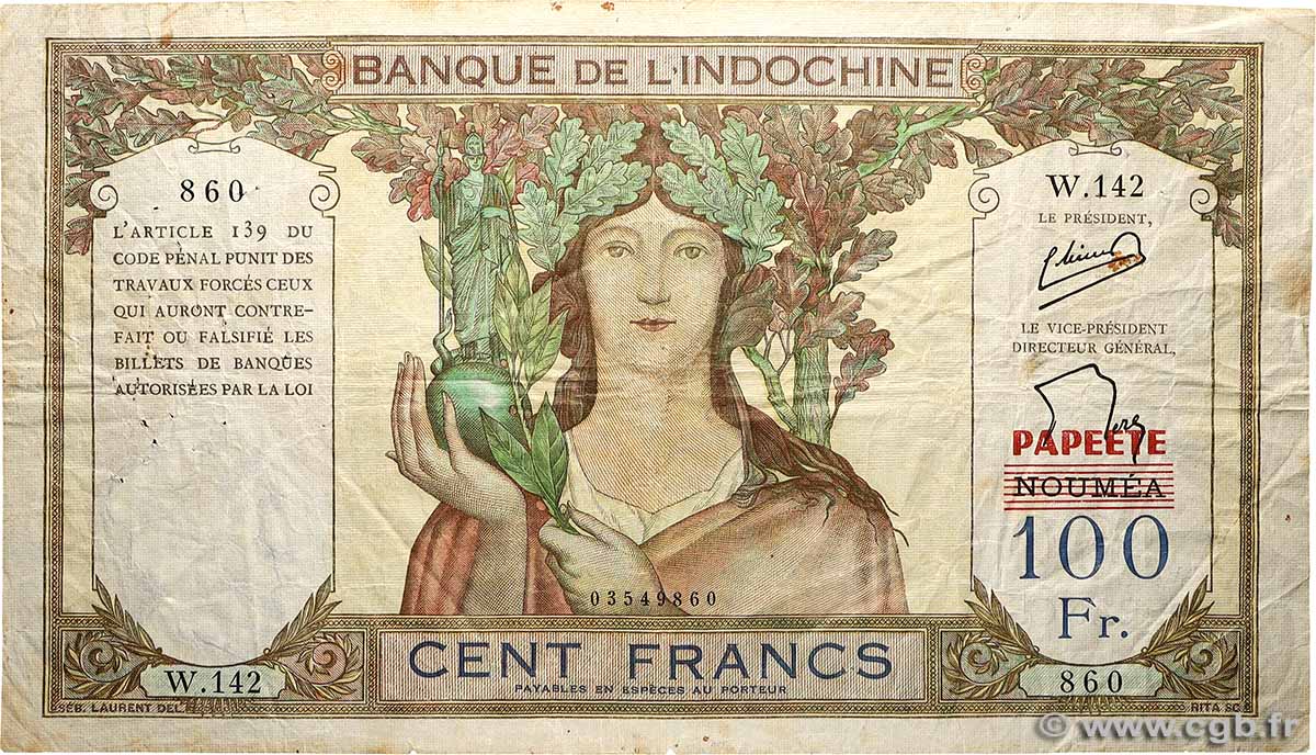 100 Francs TAHITI 1963 P.16A MB