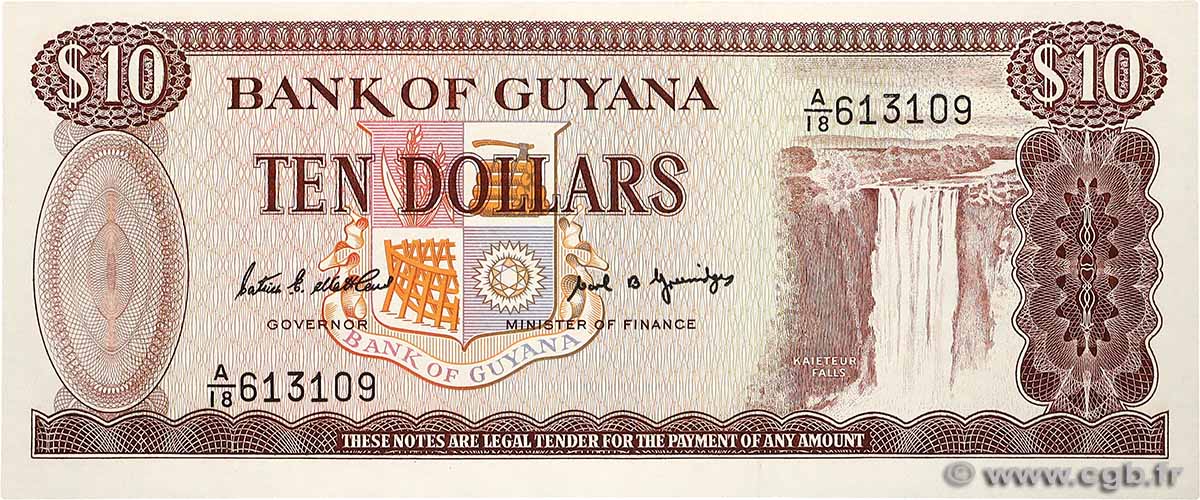 10 Dollars GUYANA 1989 P.23d UNC
