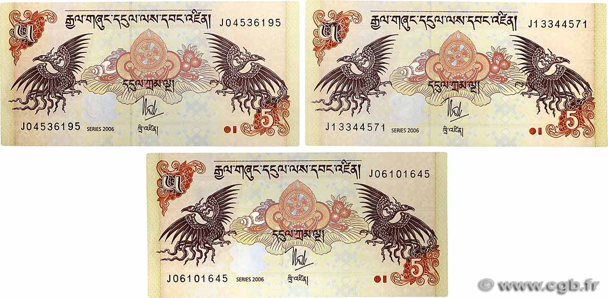 5 Ngultrum Lot BHUTAN 2006 P.28a ST