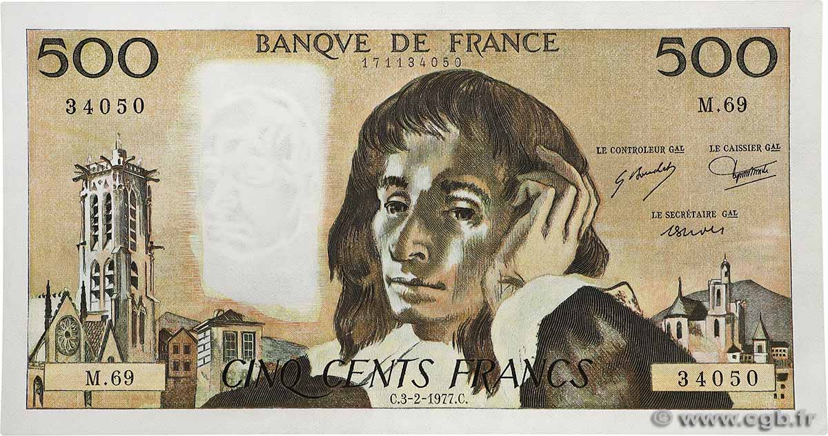 500 Francs PASCAL FRANCE 1977 F.71.16 UNC-
