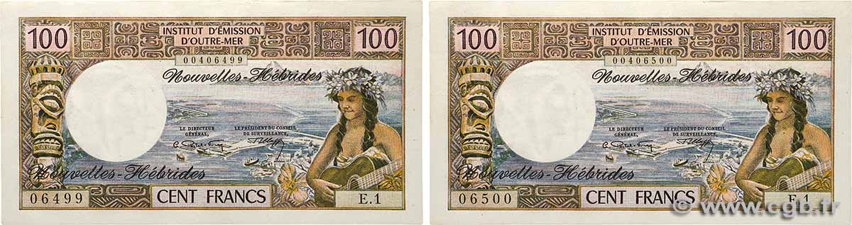 100 Francs Consécutifs NUOVE EBRIDI 1970 P.18a SPL+