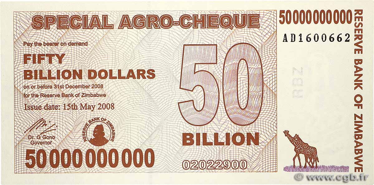 50 Billion Dollars SIMBABWE 2008 P.63 ST
