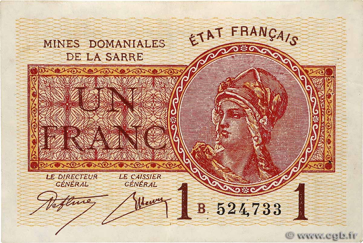 1 Franc MINES DOMANIALES DE LA SARRE FRANCE 1920 VF.51.02 SUP