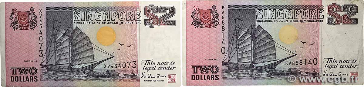 2 Dollars Lot SINGAPORE 1992 P.28 et P.34 F