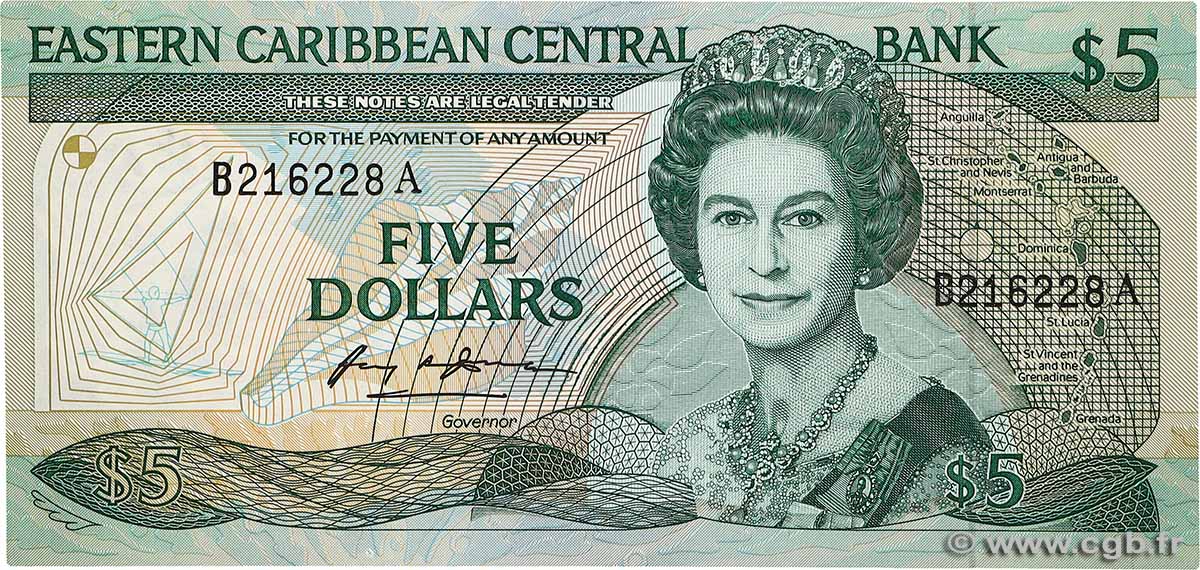5 Dollars EAST CARIBBEAN STATES 1988 P.22a1 UNC