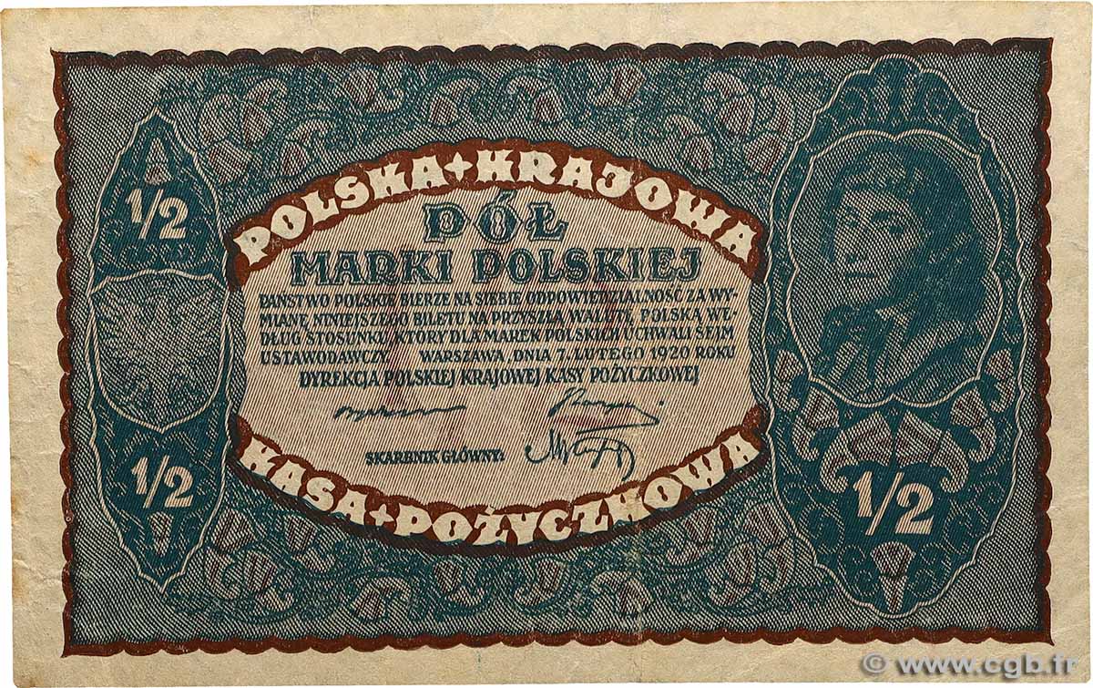 1/2 Marki POLOGNE 1920 P.030 TTB+