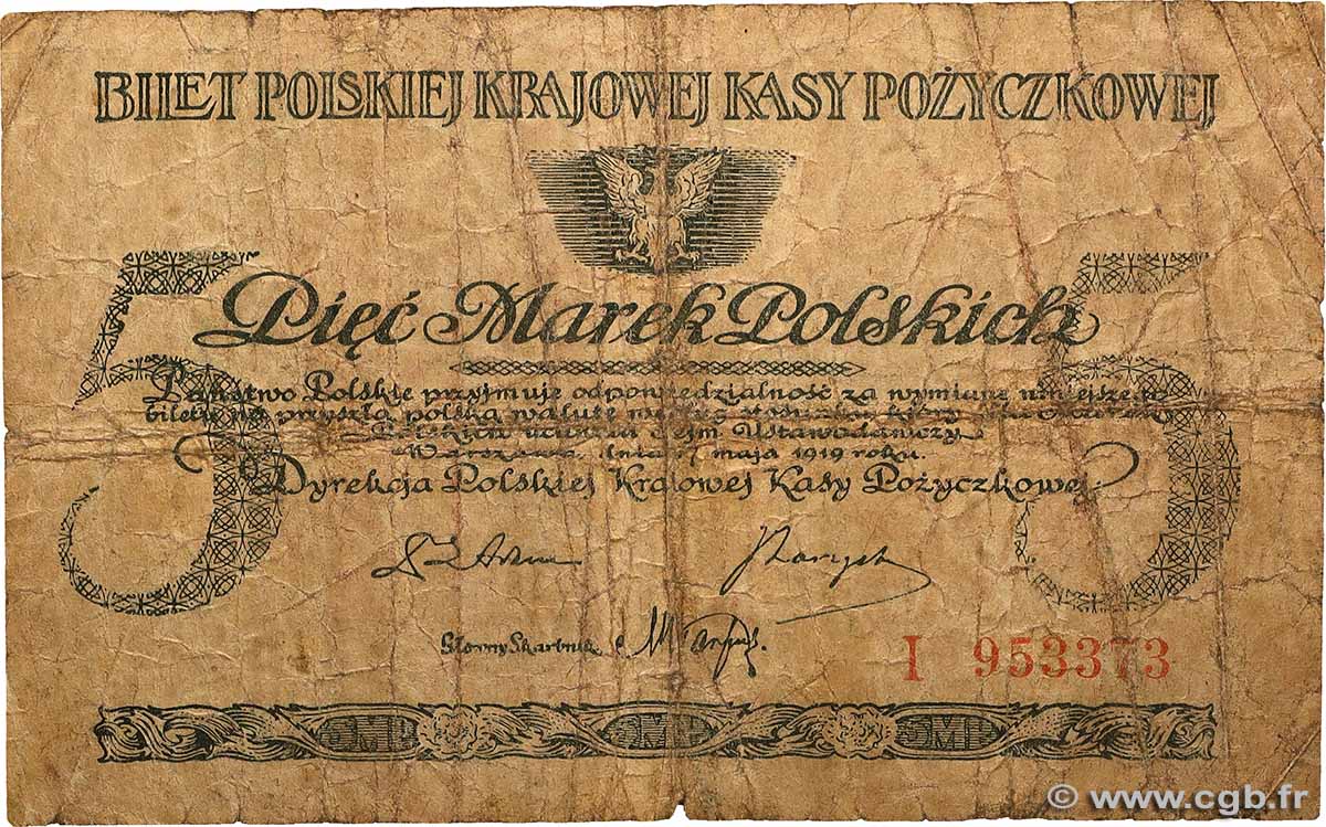 5 Marek POLOGNE 1919 P.020 B+